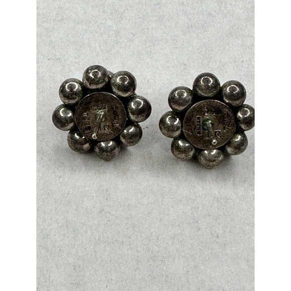Vintage Sterling Silver Ball Earrings Signed MR Mexico Cluster Modernist 925 - Picture 14 of 16